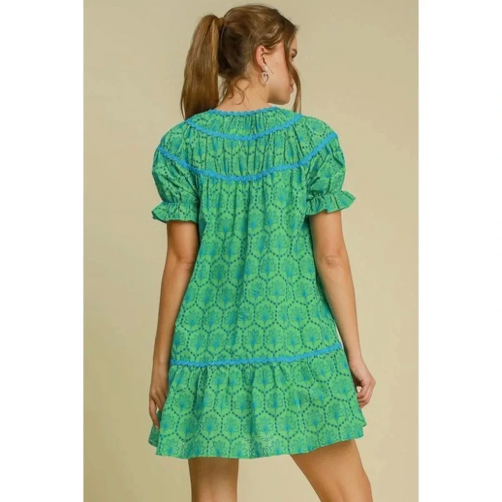 Umgee Emerald and Sky Mini Dress - Picture 2 of 10